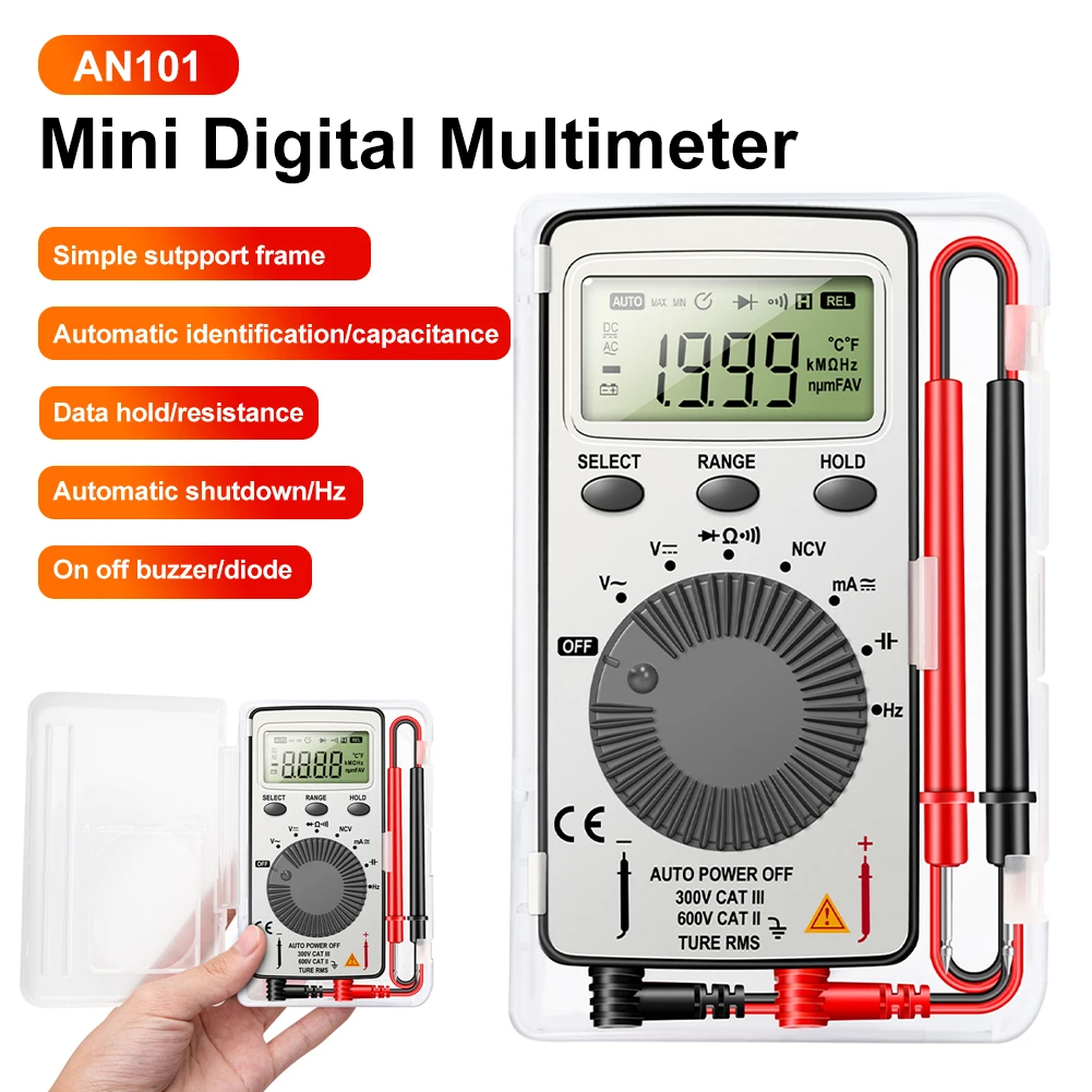

AN101 Digital Multimeter Multimetro Tester AC/DC NCV Capacitance Ammeter Voltmeter Tester Portable Multimeter With Test Lead