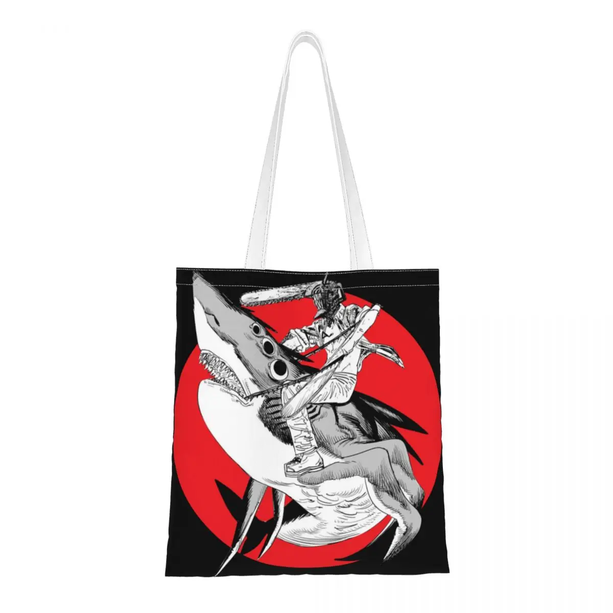 

Shark And Denji Shoulder Bag Female Harajuku Tote Bag Aesthetic Chainsaw Man Manga Makima Anime High Capacity Shopping Tote