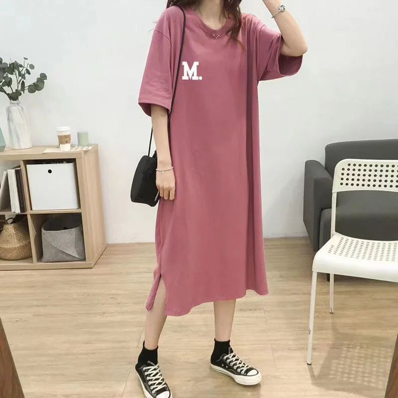 

New Big Large Add Size Short-Sleeve Casual Cotton Dress Women Summer Loose Fat Lady Oversize Long Dresses For Female Clothing