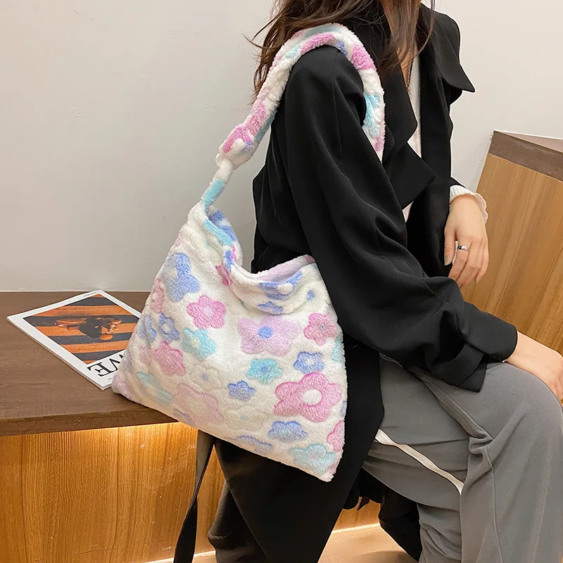

Мягкая женская сумка-мессенджер из искусственного плюша, вместительные сумки на плечо для студентов, простая сумка для покупок, сумки-тоут