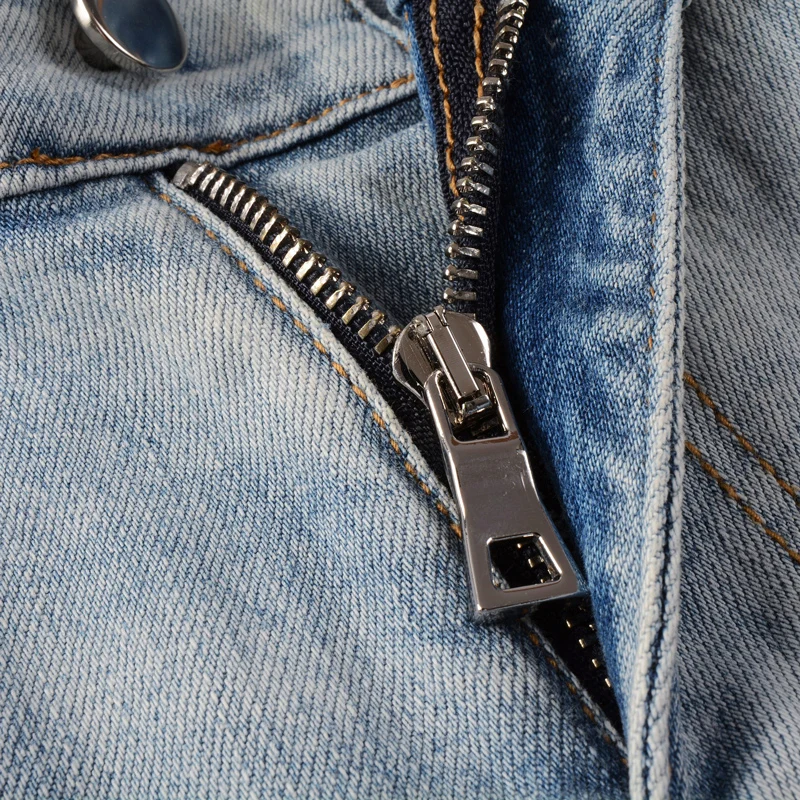 High Street Fashion Men Jeans Retro Light Blue Slim Fit Stretch Hole Ripped Jeans Men Patch Designer Hip Hop Brand Pants Hombre