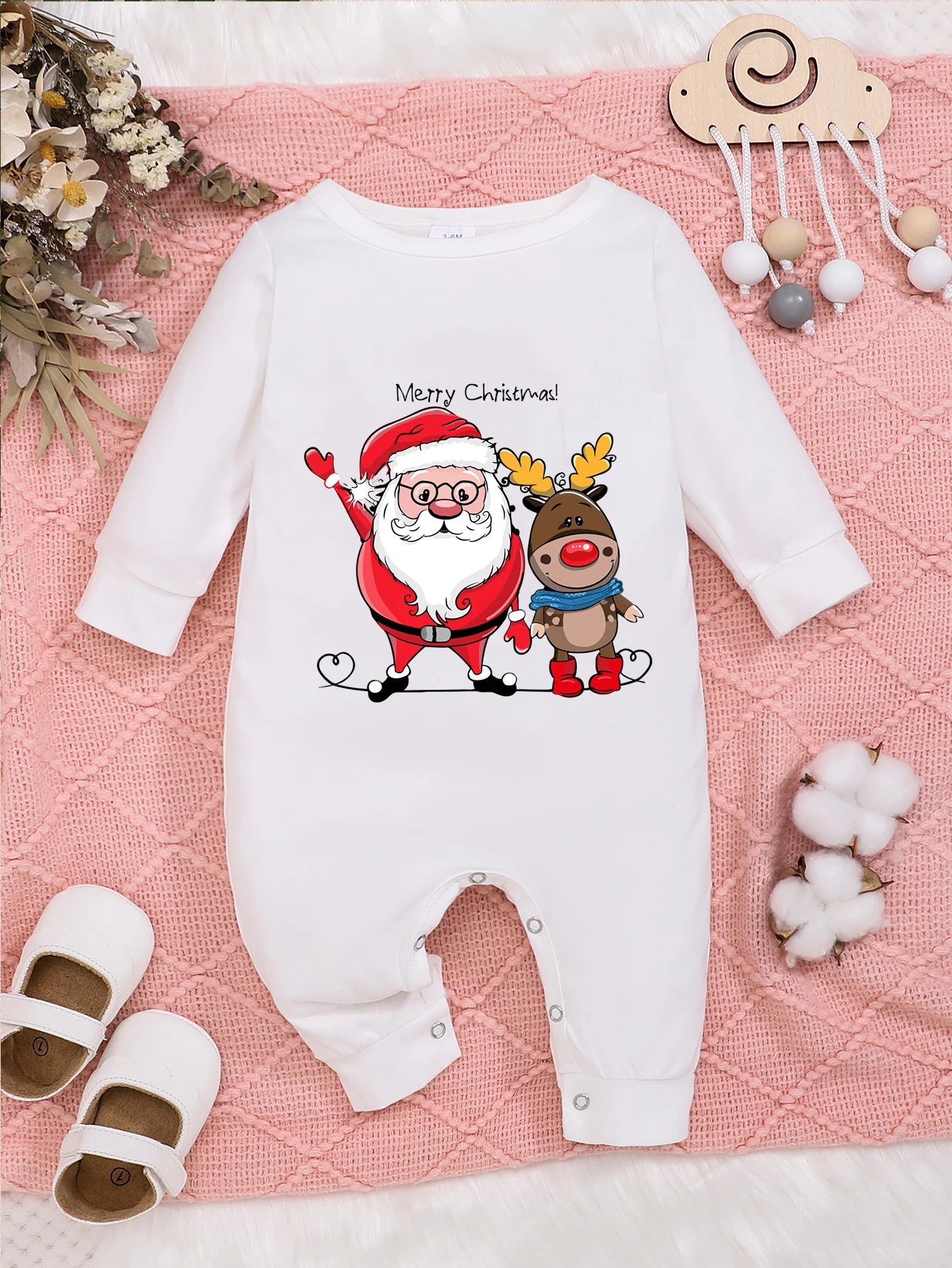 

Слитное боди с длинным рукавом и Санта Клаусом для маленьких мальчиков и девочек