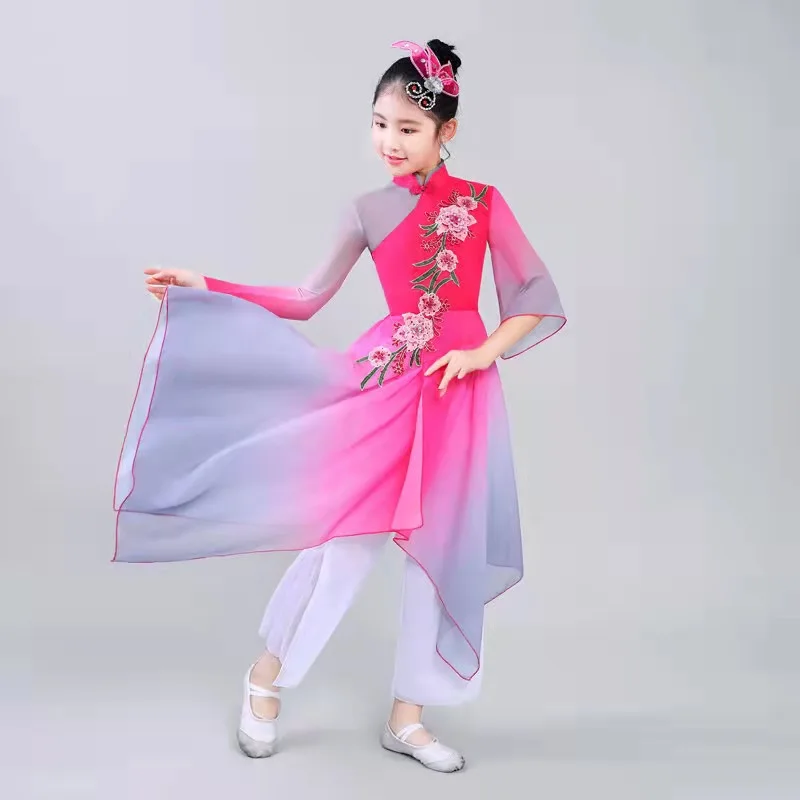 

Classic Folk Dance Costume for Girl Yangko Dance Dress Fan Dance Clothing Kids Chinese National Dancewear Performance Dress