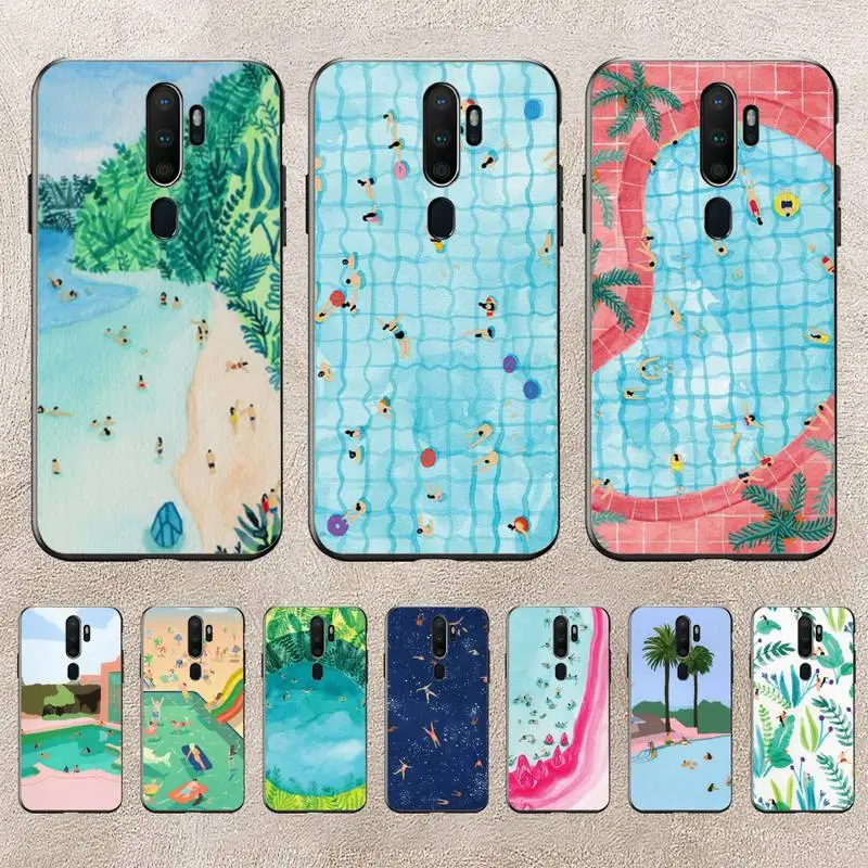 

Funny Illustration Summer Sky Wwimming Pool Phone Case ForRedmi 9A 8A 6A Note 9 8 10 11S 8T Pro K20 K30 K40 Pro PocoF3 Note11 5G