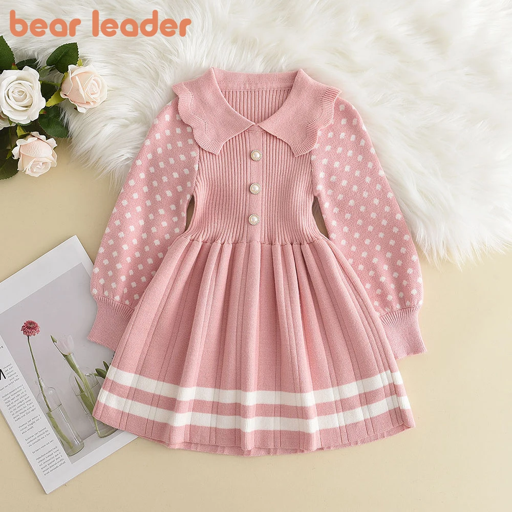 

Bear Leader Girl Baby Sweater Knitted Dress Warm Sweater Dress Polka Dots Girls Infant Casual Pleated Princess Dresses Vestidos
