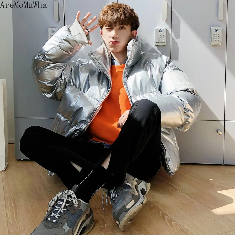 Winter Stand Collar Loose Bright Color Cotton Jacket Coat Thickened Warm Cotton Jacket Purple Cotton Jacket for Men and Women