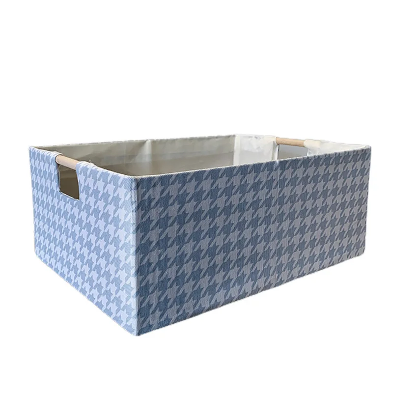 

FOLDABLE STORAGE BOX REC.COTTON LINEN WOOD HANDLE DRAWER SUNDRIES COSMETICS CLOTHING STORAGE BASKET CLOSET WARDROBE ORGANIZER