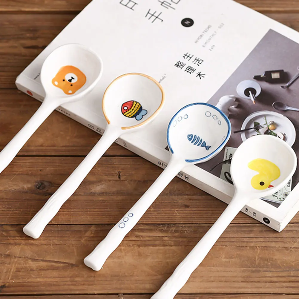 Ceramiczna łyżka do zupy z glazurą Uniwersalna chińska chochla mieszania kawy i serwowania pustyni Ręcznie robione przybor...