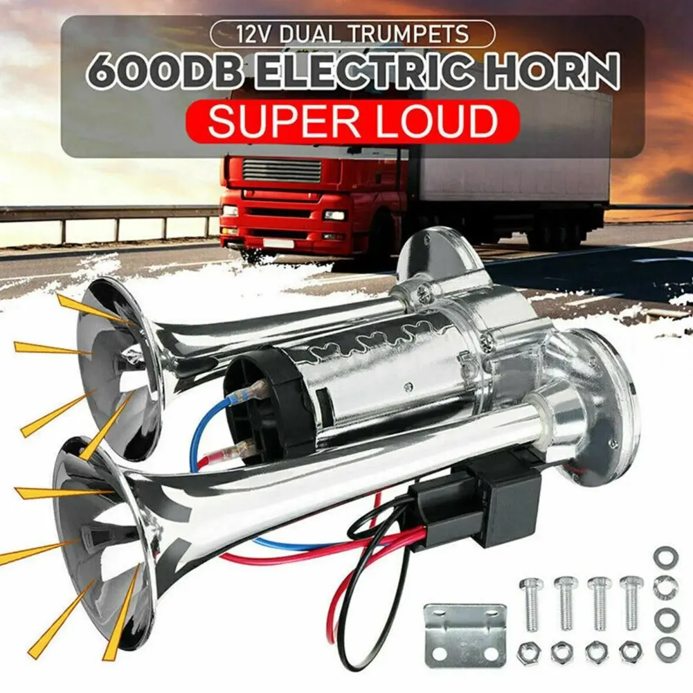 

12V 600DB Super Loud Air Horn Kit Dual Trumpets Car Electric Horn For Car SUV Vehicles Trucks Pickup Trains Cars Boats Speaker