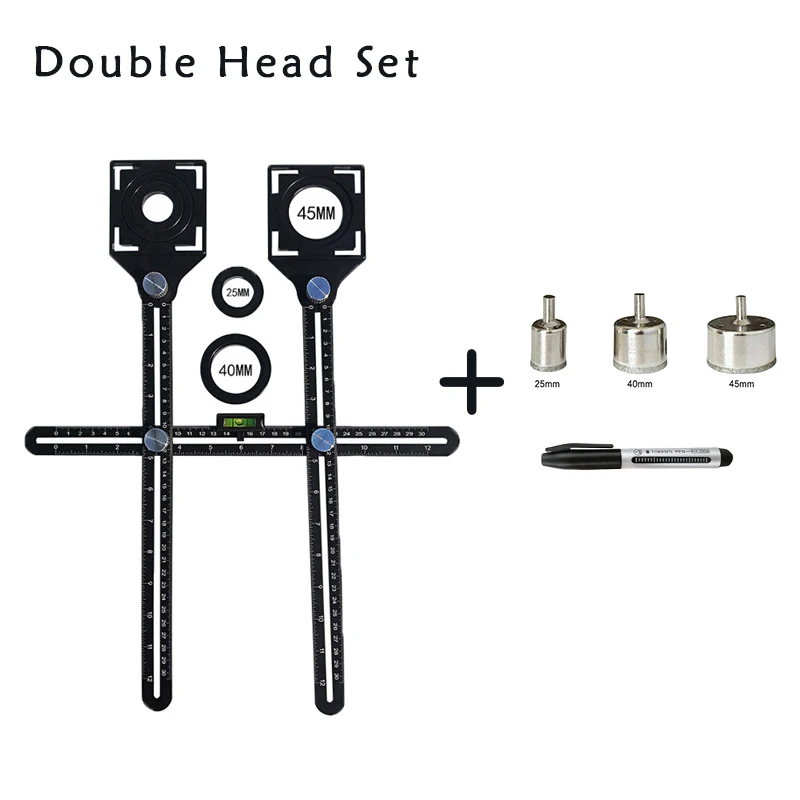 

Double head Construction Angle Measuring Ruler Aluminum Alloy Perforated Mold Template Tool Locator Drill Guide Tile Hole