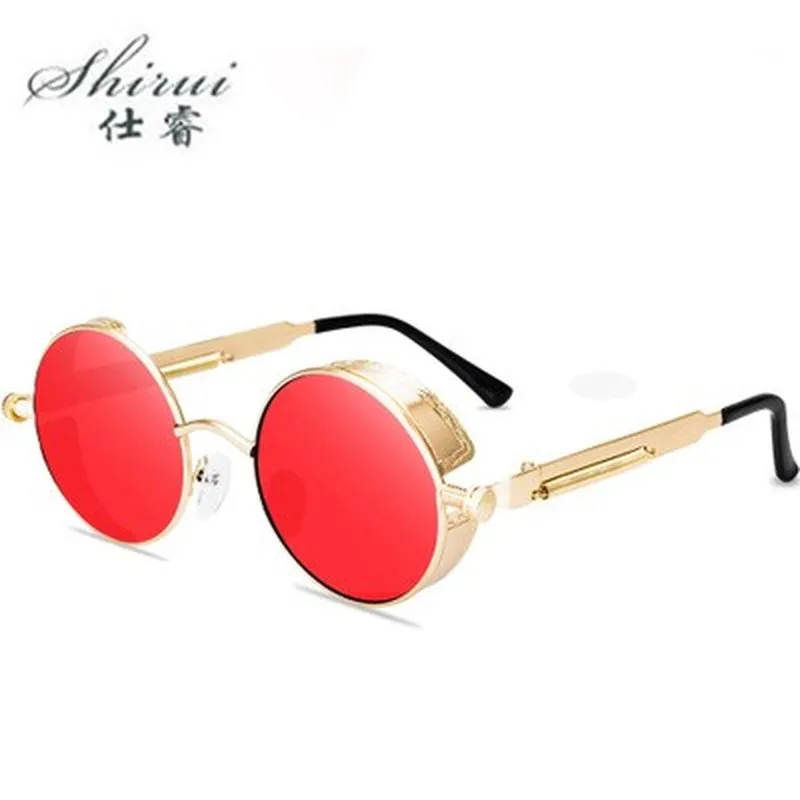 Винтажные красные солнцезащитные очки в стиле стимпанк, мужские круглые солнцезащитные очки в стиле ретро из металлического сплава в стиле...