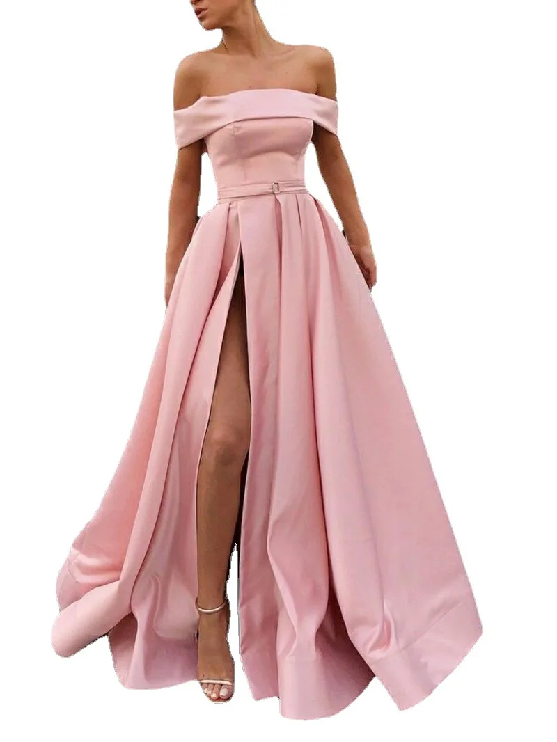 PLEINDI Luxury Evening Dresses Boat Neck A-LINE Sleeveless Floor-Length Chiffon 2022 New of Ruched Exquisite Prom Women Dress