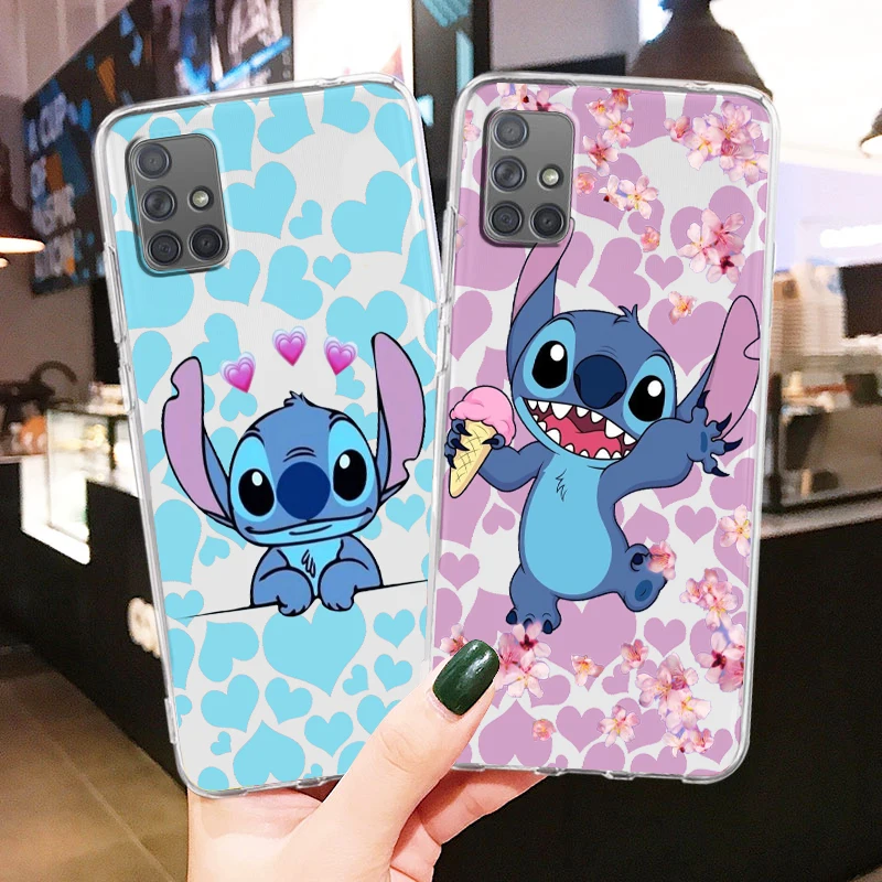 

Disney Stitch Love Cartoon Transparent Phone Case For Samsung A73 A72 A71 A53 A52 A51 A42 A33 A32 A23 A22 A21S A13 A04 A03 5G