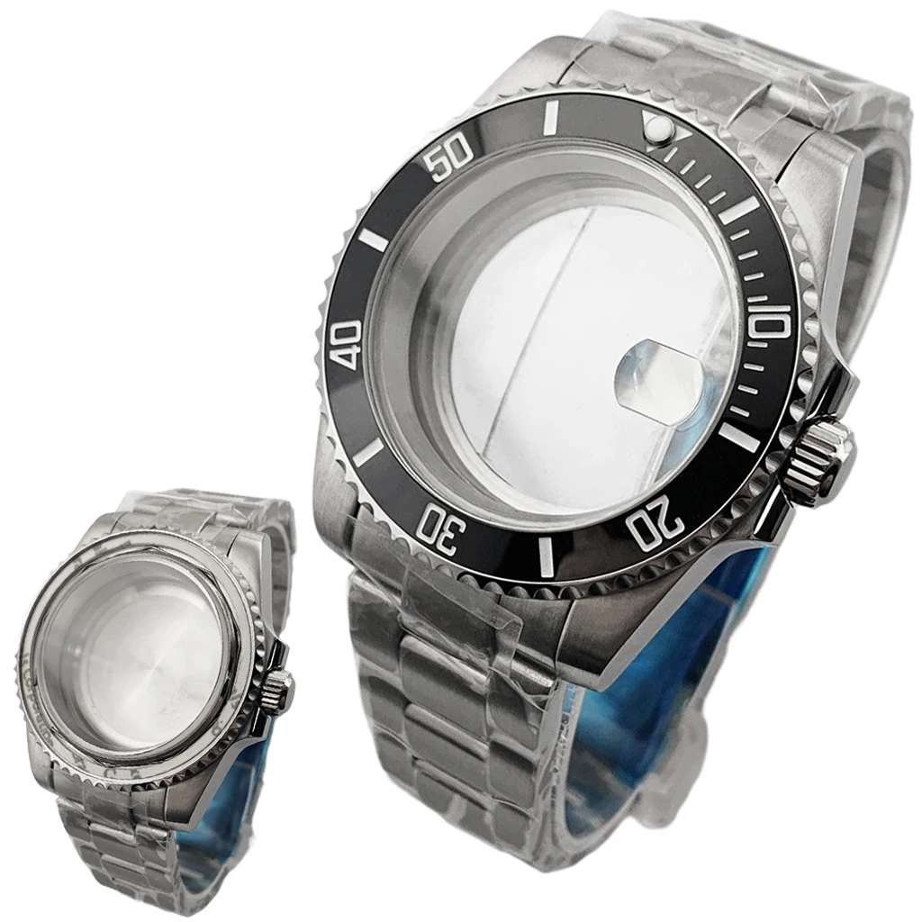 Brand new 40mm Silver Watch Case Sapphire Glass Fit NH34 NH35 NH36 ETA 2836 MIYOTA 8215 MINGZHU 2813 3804 ETA2824 PT5000 Movemen