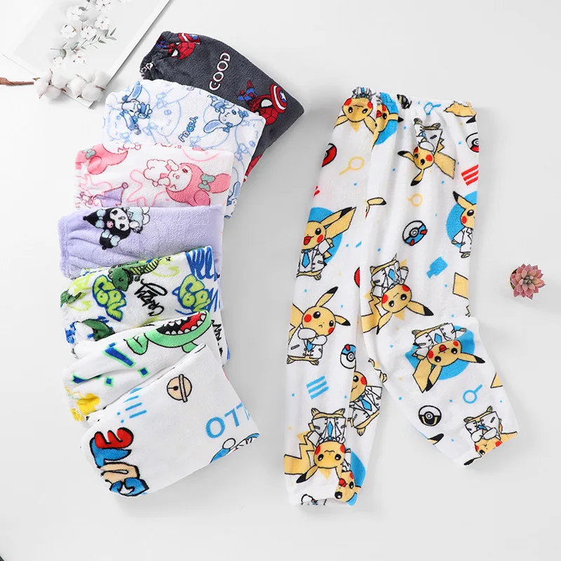 Детские пижамные штаны Пикачу для девочек и мальчиков в домашних фланелевых