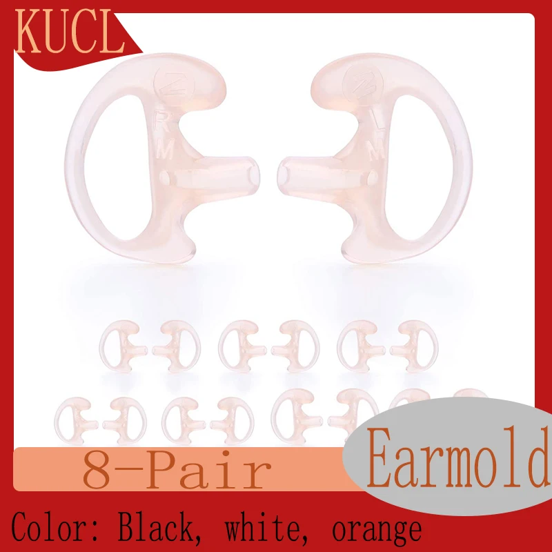 [8 Pair] Radios Walkie Talkie Earpiece, Earmould Earbud Earplug Replacement for Two-Way Radio Coil Tube Audio Kits - Orange