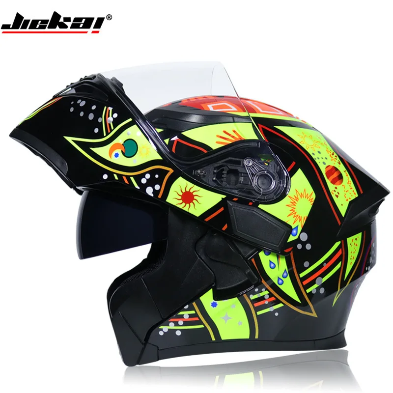 New Jiekai Four Season Double Lens Flip Up Racing Motorcycle Helmet Man Women Safety Casque Moto Capacete Full Face Dot Approved