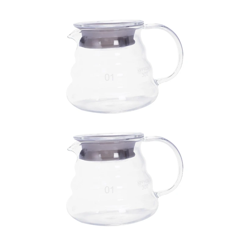 

2X V60 pour Over Glass Range Coffee Server Carafe Drip Coffee Pot Coffee Kettle Brewer Barista Percolator Clear 360Ml