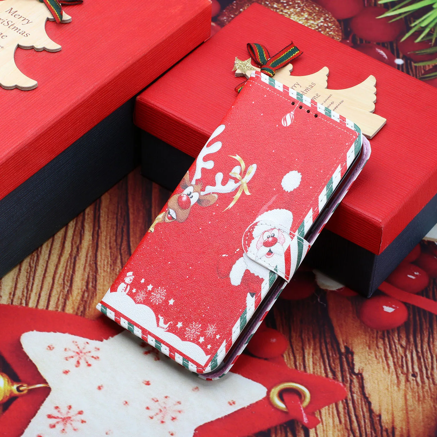 

Wallet Christmas Flip Leather Case For iPhone 14 13 12 11 Pro Max SE 2022 2020 XS Max 8 7 6 6S Plus Shockproof Phone Stand Cover