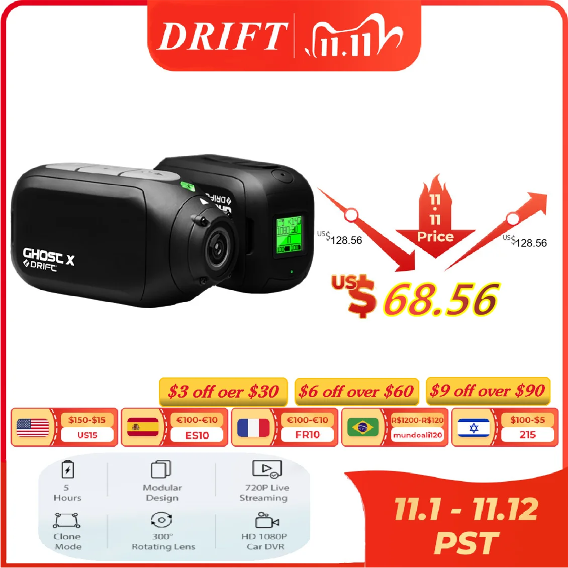 

Drift Ghost X Action Camera Sports Ambarella A12 DVR 1080p Full Hd Wifi App Outdoor Motorcycle Mountain Bike Bicycle Helmet Cam