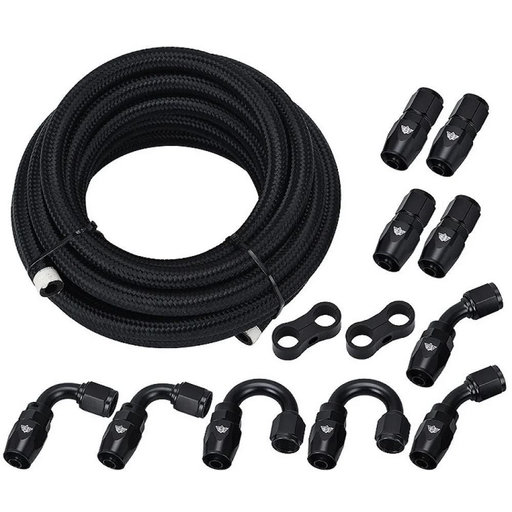 

With 6AN Hose Fitting Hose Separator Kit AN6 -6AN Fitting Nylon Braided Oil Fuel Hose Line 16.4FT Kit