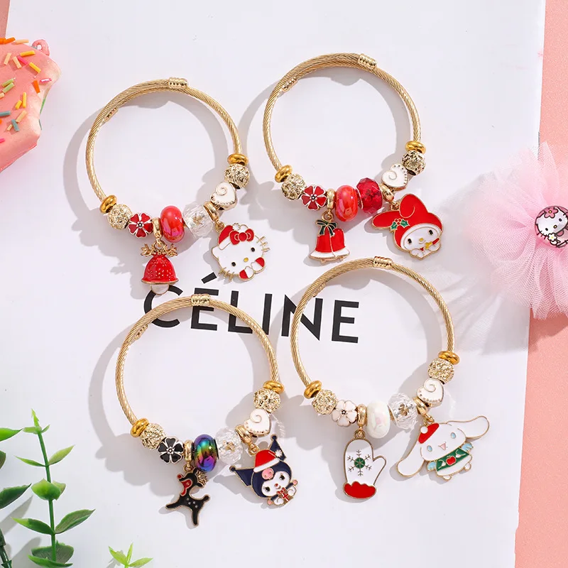

Sanrio Cute Christmas Crystal Stainless Steel Beaded Bracelet Hello Kitty My Melody Kuromi Cinnamoroll Anime Bestie Holiday Gift