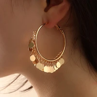 fashion metal tassel drop circle hoops earrings exaggerate big round circle gold hoop earrings for women elegant earring jewelry