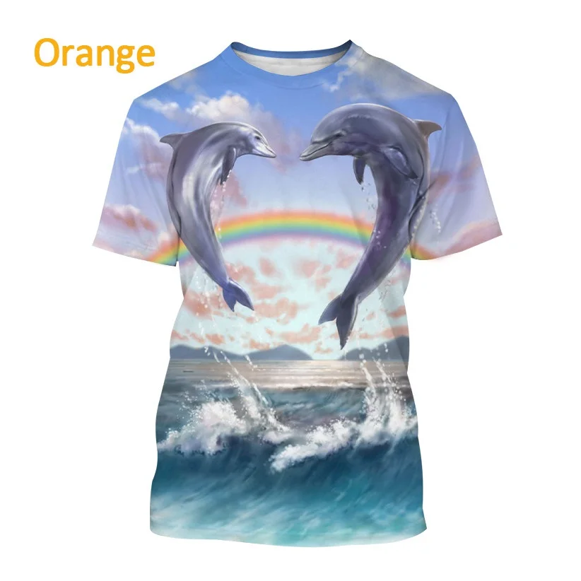 

Summer New 3D Printing Personality Animal Funny Dolphin Hip-hop Cartoon Dolphin Unisex Casual Round Neck Sports T-shirt