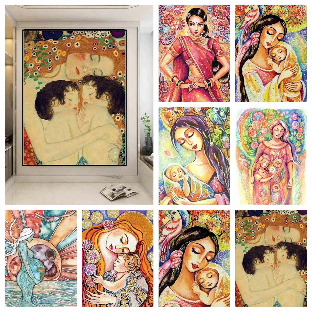Angel Baby Beautiful Earth Mother Love Twins Baby 5D DIY Diamond Painting Gustav Klimt Cross Stitch Art Rhinestones Home Decor