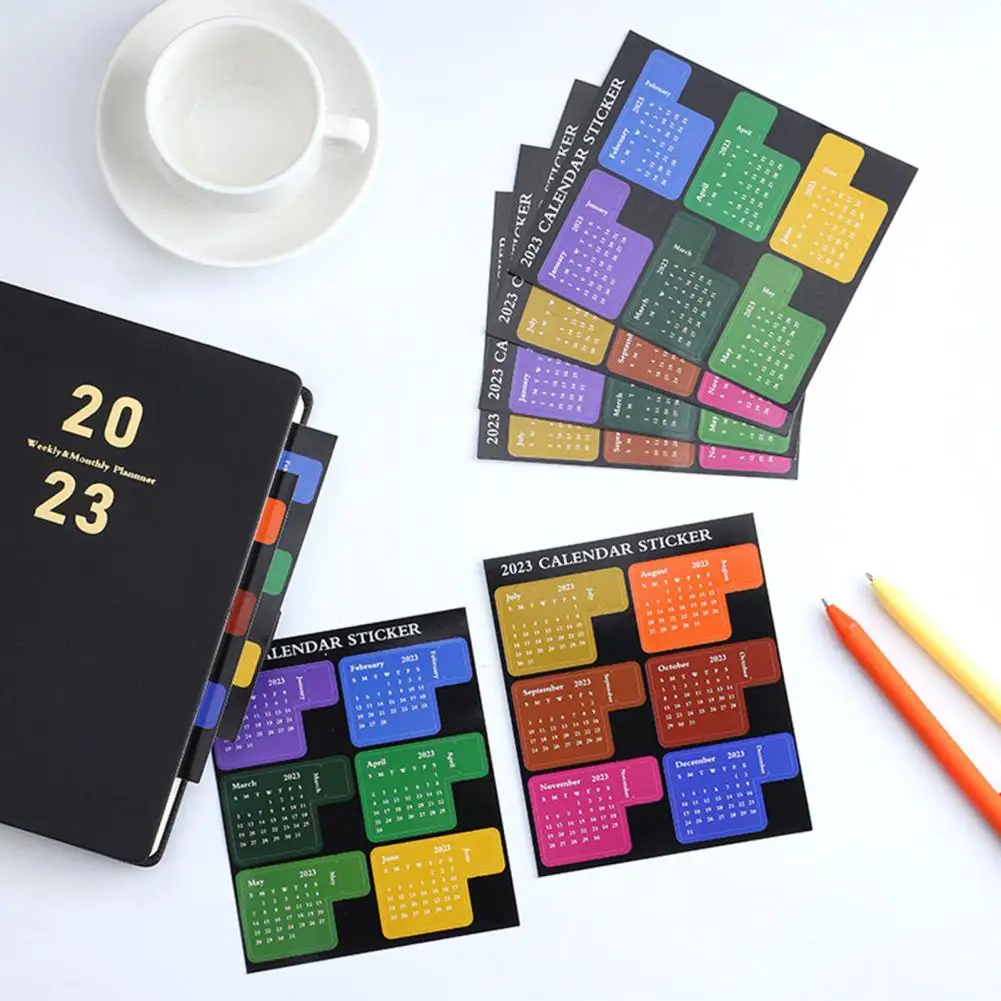 

2 Pcs/Set Month Index Label Clear Print 2023 Calendar Decorative Decals Accurate Record Date Notebook No Mark Left Planner Index