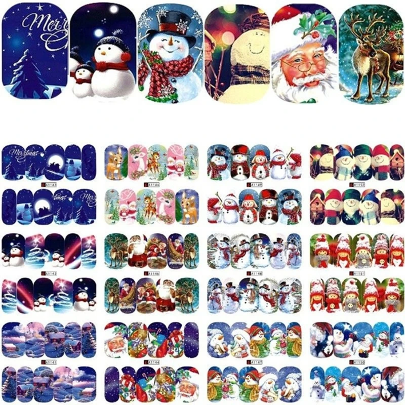 

Q1QD Santa Snowman Snowflakes Nail Sticker Xmas Sticker Full Wrap Nail Art Holiday Self Adhesive Decals Stickers
