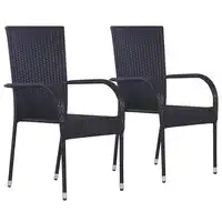 Stackable Garden Chair of 2, Poly Rattan Outdoor Seat Chair, Patio Furniture Black 55.5 x 53.5 x 95 cm