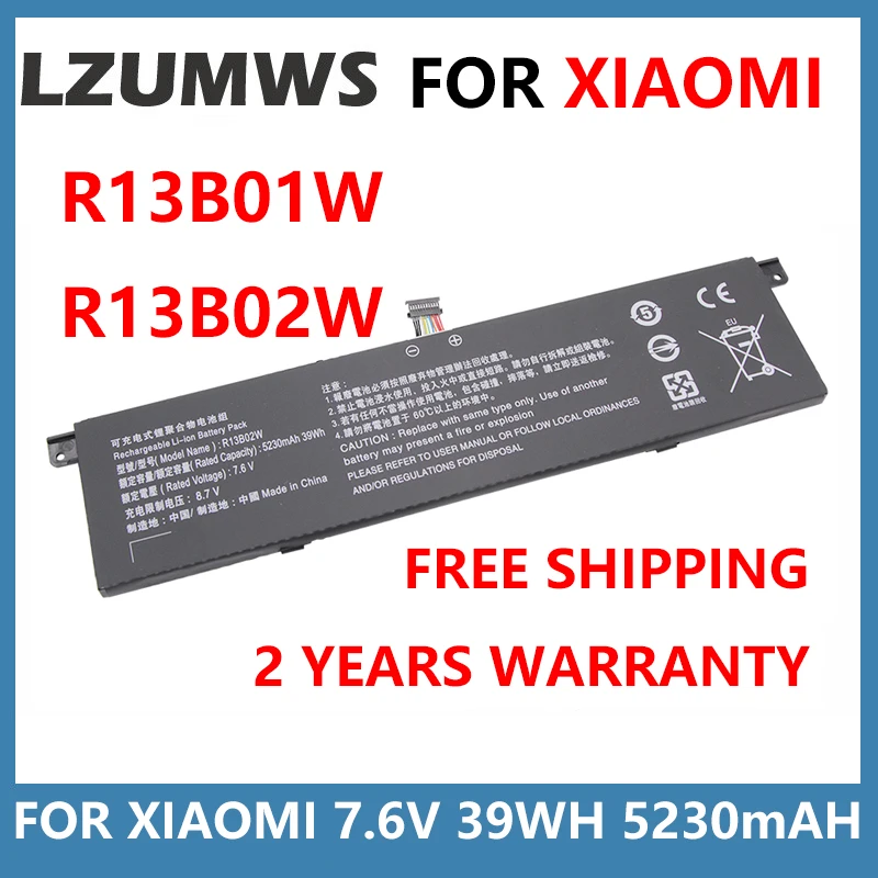 

R13B02W 7.6V 5230mAh 39Wh R13B01W Laptop Battery For Xiaomi Mi Air 13 13.3" Series Tablet PC Notebook 161301-01