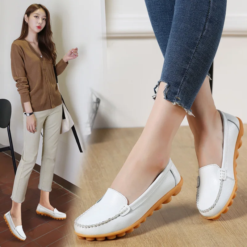 Plus Size 35-44 New Women Casual Shoes Sofe Thick Platform Breathable Flat Mom Shoes Fashion Loafers Spring/ Autumn Leather Shoe