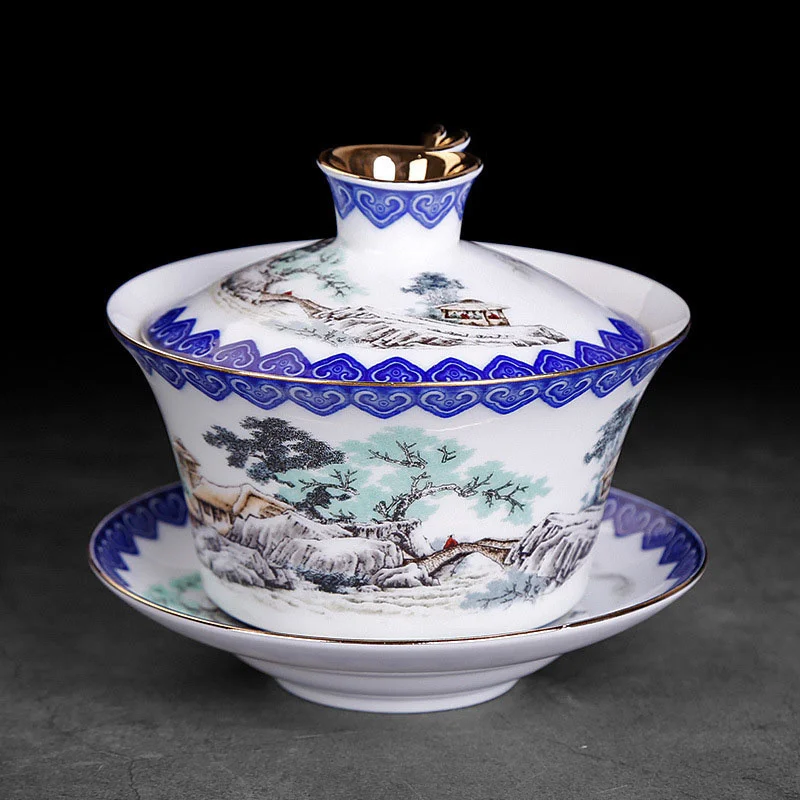 

Синяя и белая керамическая супница для чая Sancai