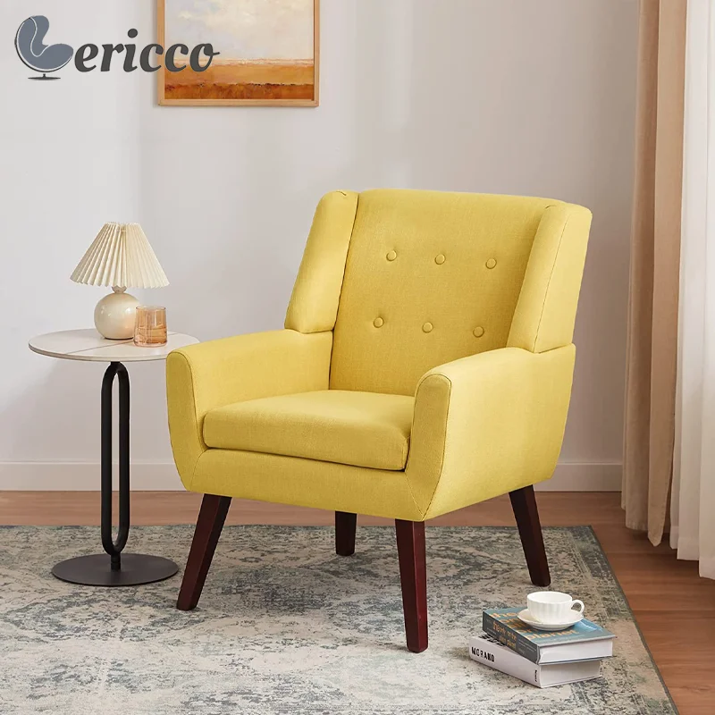 

Кресла для чтения GERICCO с одним диваном, акцентное кресло из льняной ткани с мягкой обивкой и пуговицами для гостиной, роскошный удобный дива...