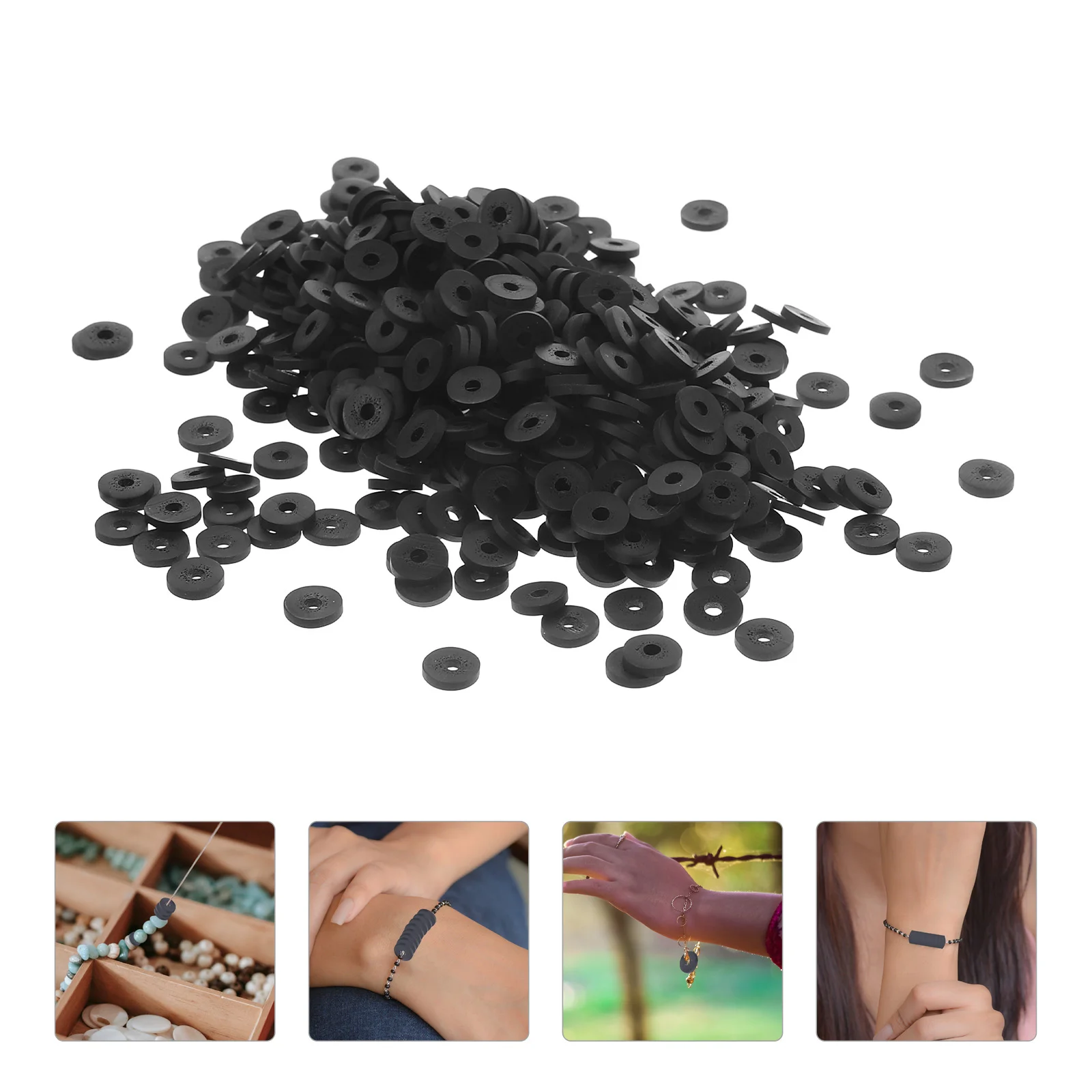 

4 Boxes Beads Jewelry Making Supplies Bracelet Black Soft Pottery Clay Flat Bracelets