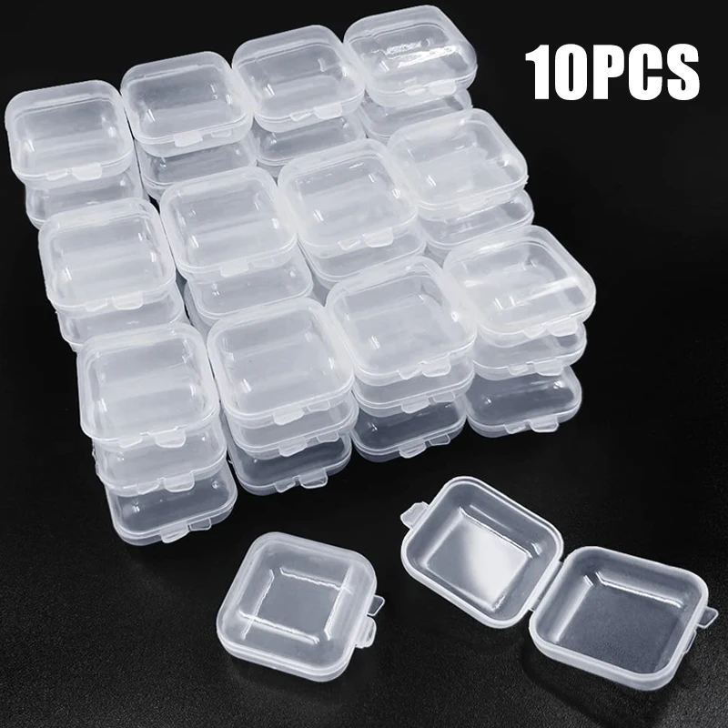 

Прозрачная мини-коробка для хранения бисера, серег, колец, 10 шт., контейнер для хранения ювелирных изделий, пластиковые маленькие квадратные...