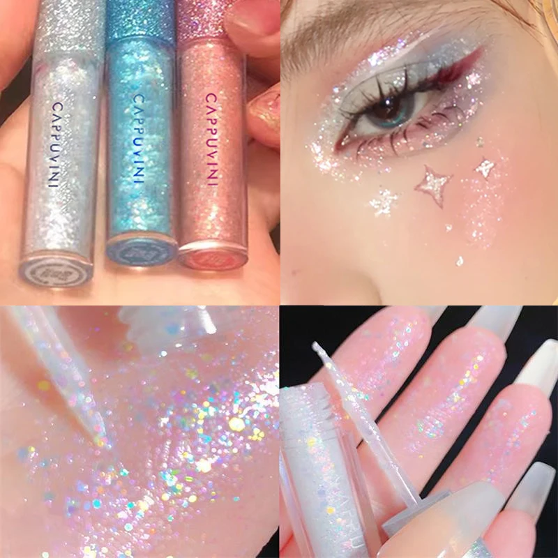 

3 Colors Waterproof Shiny Eyeliner Eyeshadow for Women Pigment Blue Rose Gold Liquid Glitter Eyeliner Makeup Korean Cosmetics