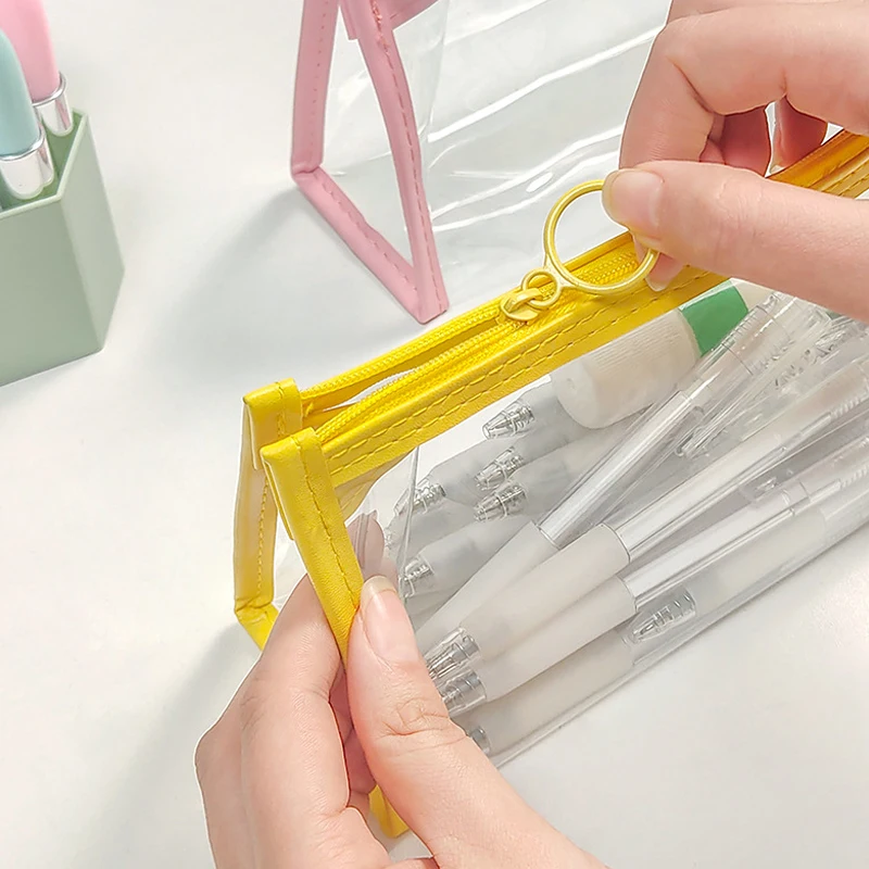 

Waterproof Transparent Zipper Pencil Case PVC Stationery Holder Storage Bag Gift Girls Students Pencilcase School Office Supply