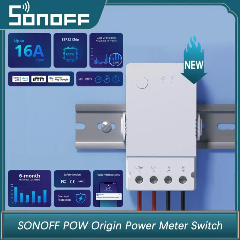 

SONOFF POW Origin POWR316 16A Smart Power Meter Switch ESP32 Chip Overload Protection EWeLink APP Control Via Alexa Google Home