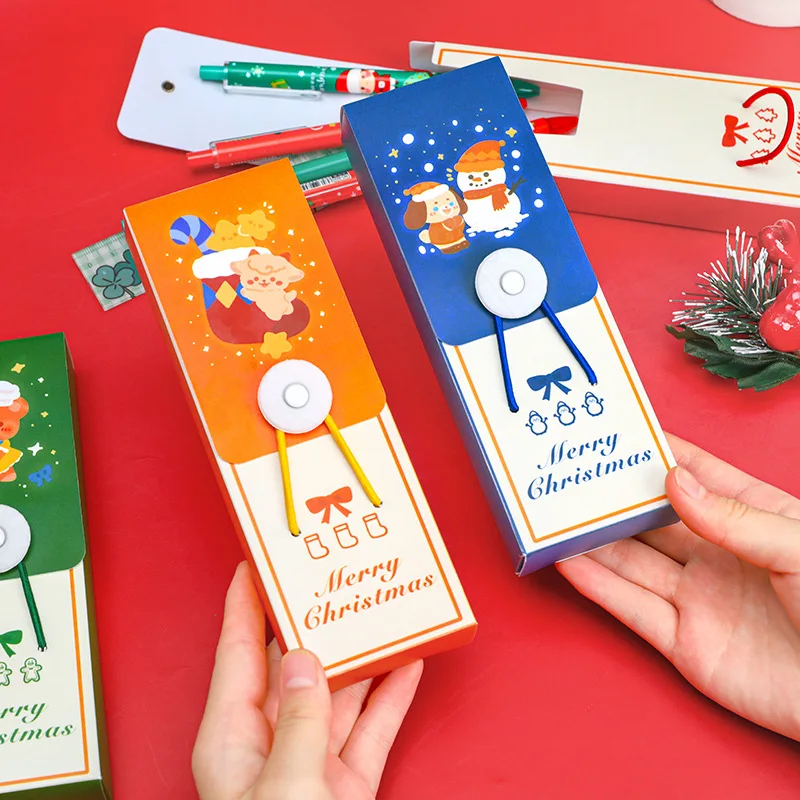

Cute Christmas Pencil Bag Elastic Band Buckle Pencil Box Stationery Holder Box Children Pen Case Student School Supplies