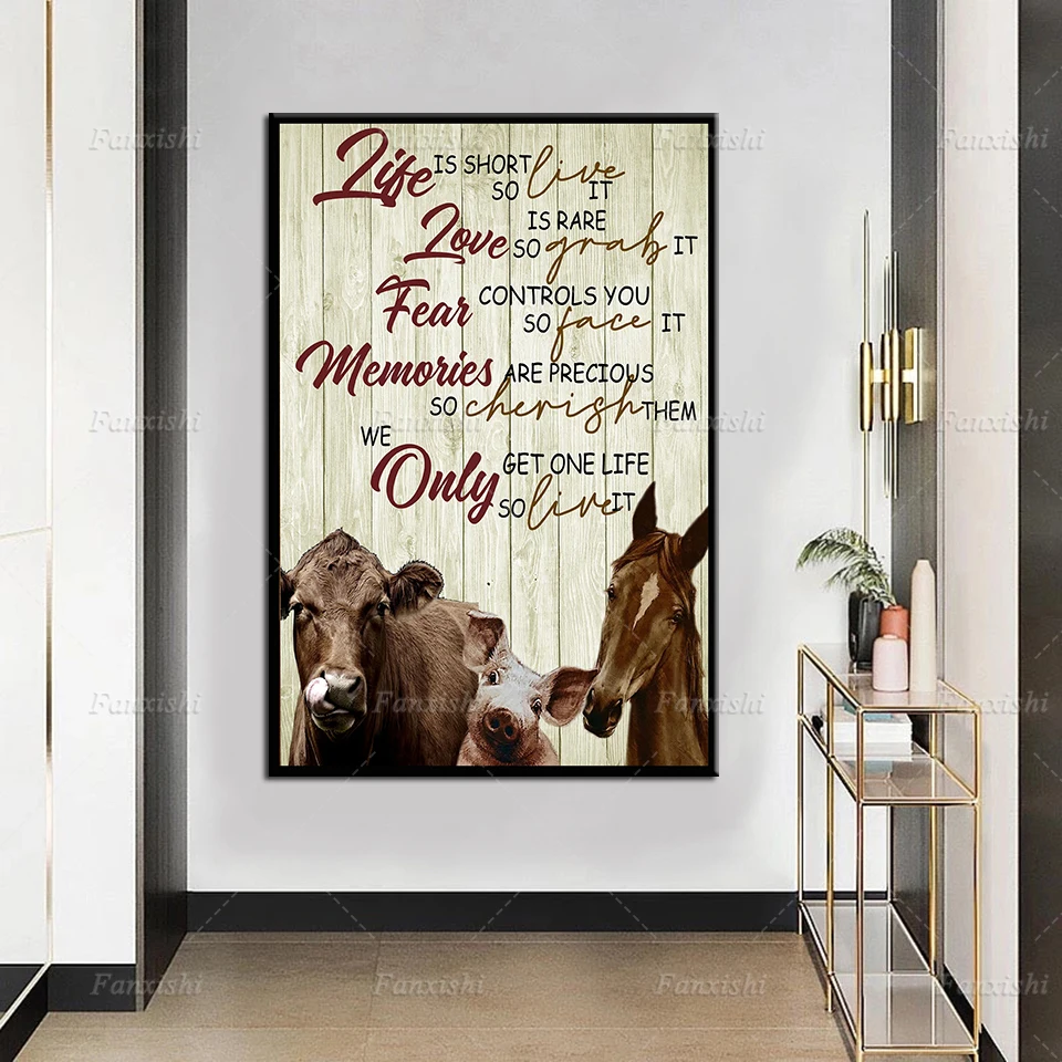 

Home Decor Hd Prints Horse Cow Life Is Short Farmer Most Iconic Quotes Poster Retro Canvas Painting Wall Artwork Modular Picture