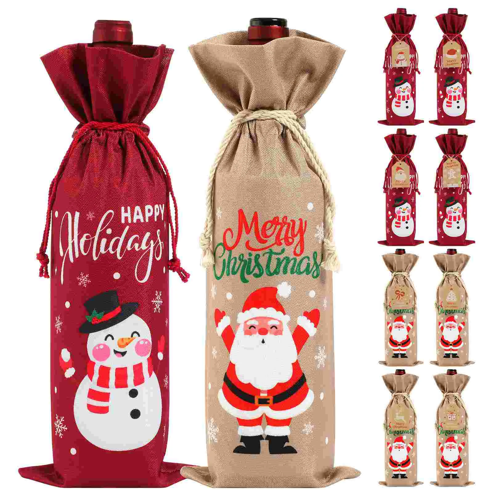 

LUXSHINY 10pcs Christmas Bottle Bags Party Favors Burlap Gift Bags Drawstring Gift Bags