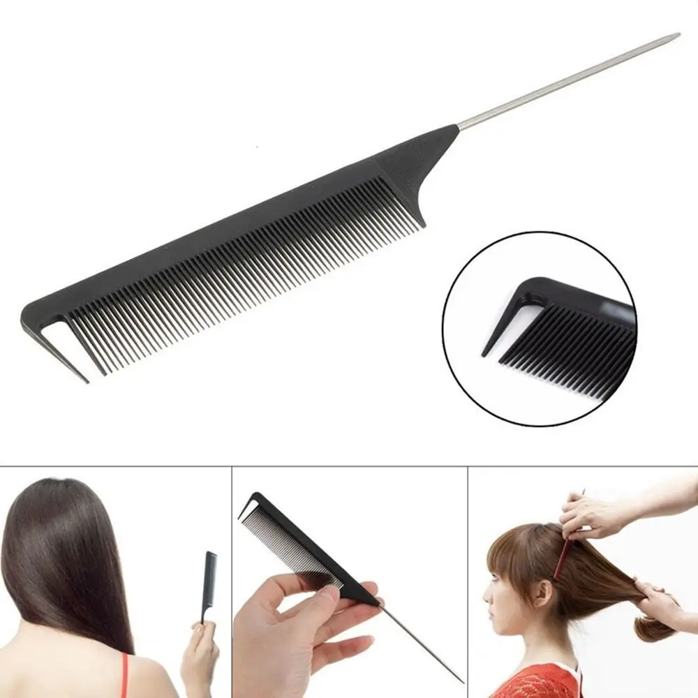 

1PCs Black Fine-tooth Metal Pin Anti-static Hair Style Rat Tail Comb Hair Styling Tool Professional Hair Tail Comb Salon