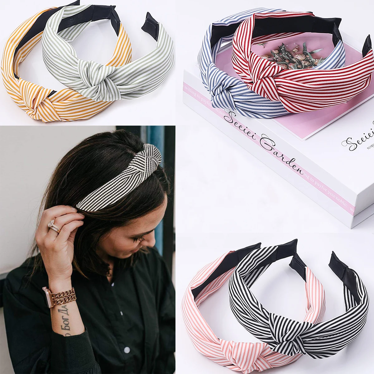 

Повязка на голову женская в полоску, тюрбан Широкий Простой, модный Бандаж с перехлёстом, аксессуар для волос, 1 шт.