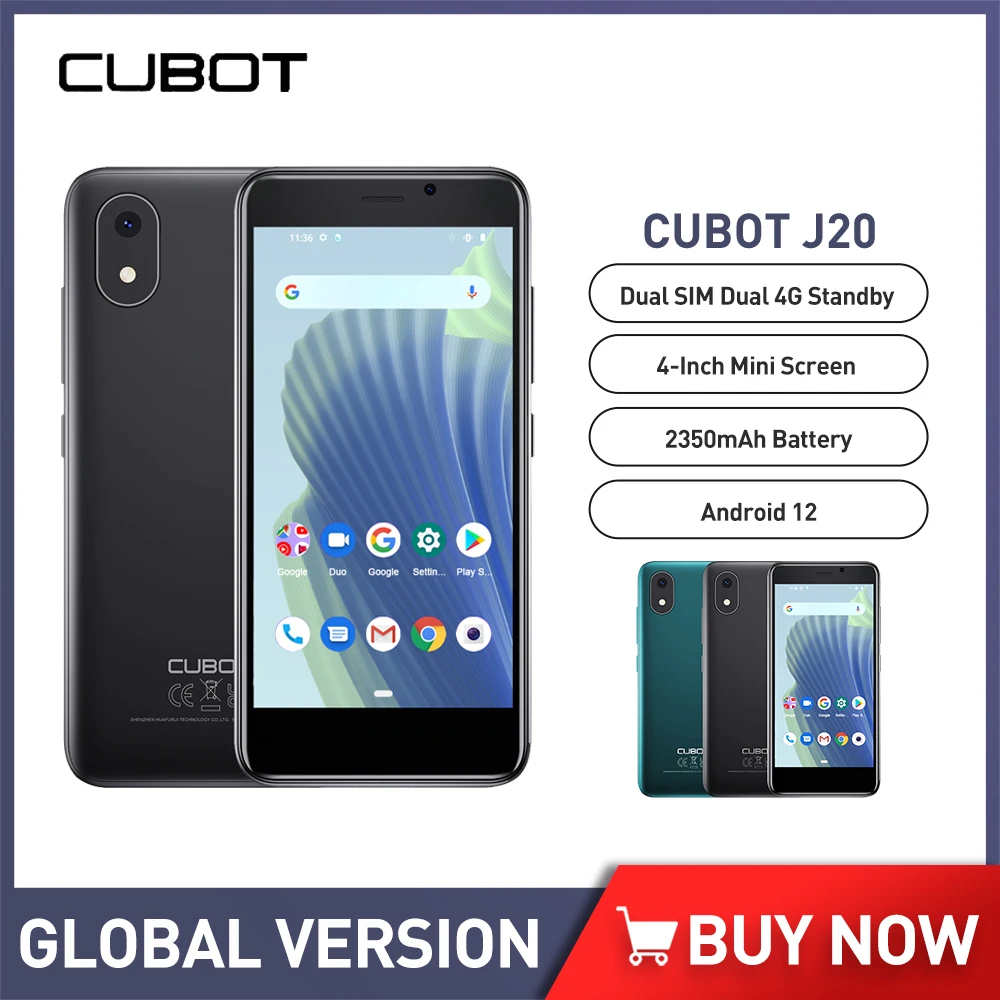 Cubot J20 4 Inch Mini Smartphones 16GB ROM (128GB Extended) Phones Android 12.0 Dual Sim 4G Celulares GPS Mobile Phones 2350mAh