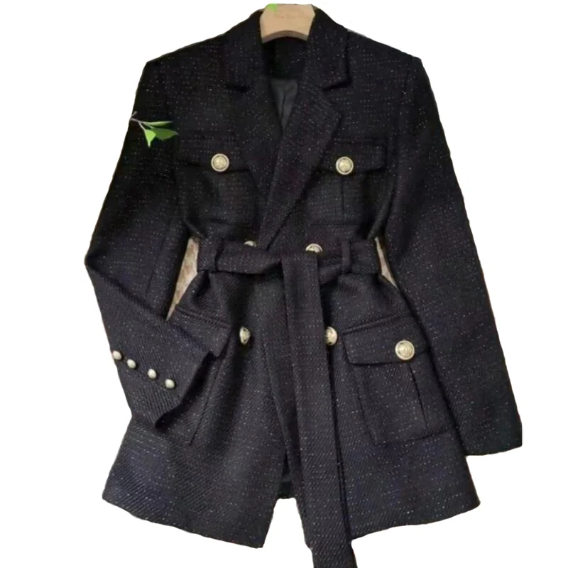 

Woolen Suit Women Spring New 2023 Woolen Jacket Women Suits Long Slim Thick Warm Autumn Coats Female Jackets Black White Fashion