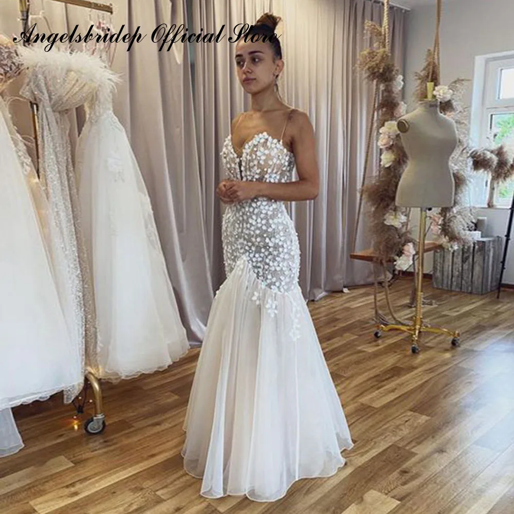 

Angelsbridep Lace Sleeveless Beach Wedding Dresses Tulle Bridal Gowns For Women Long African Vestidos De Novia Robe De Mariée