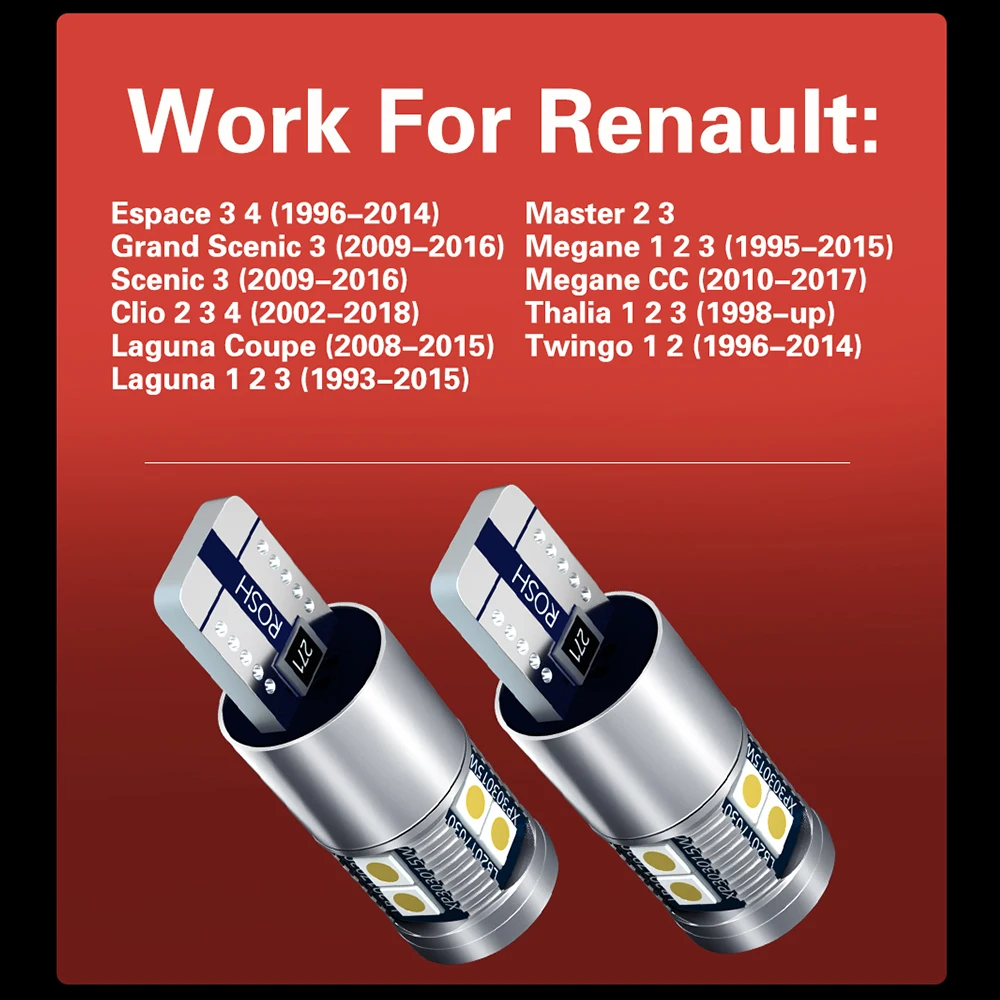 Светодиодная парковосветильник лампа W5W T10 2 шт. Canbus для Renault Espace Grand Scenic Clio 3 4 Laguna